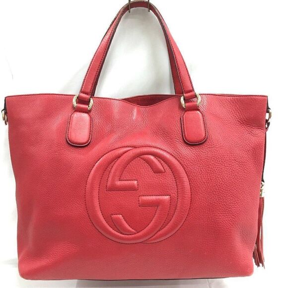 Gucci Soho Tassel Leather Tote Double Handle Shoulder Bag Red - Picture 1 of 12